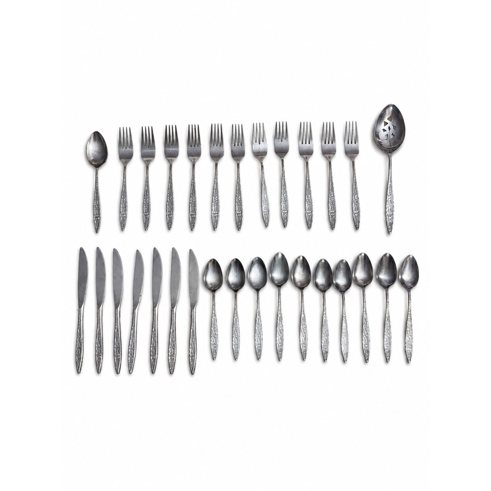 Vintage Ekco Eterna Balsa Stainless Flatware Set 29 Pieces Korea Floral Pattern